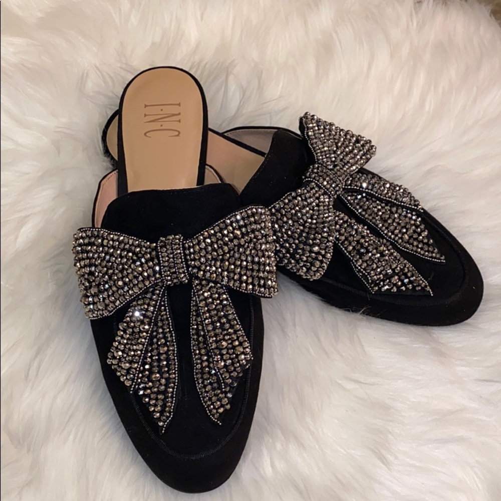 COPY - I.N.C black studded bow mules